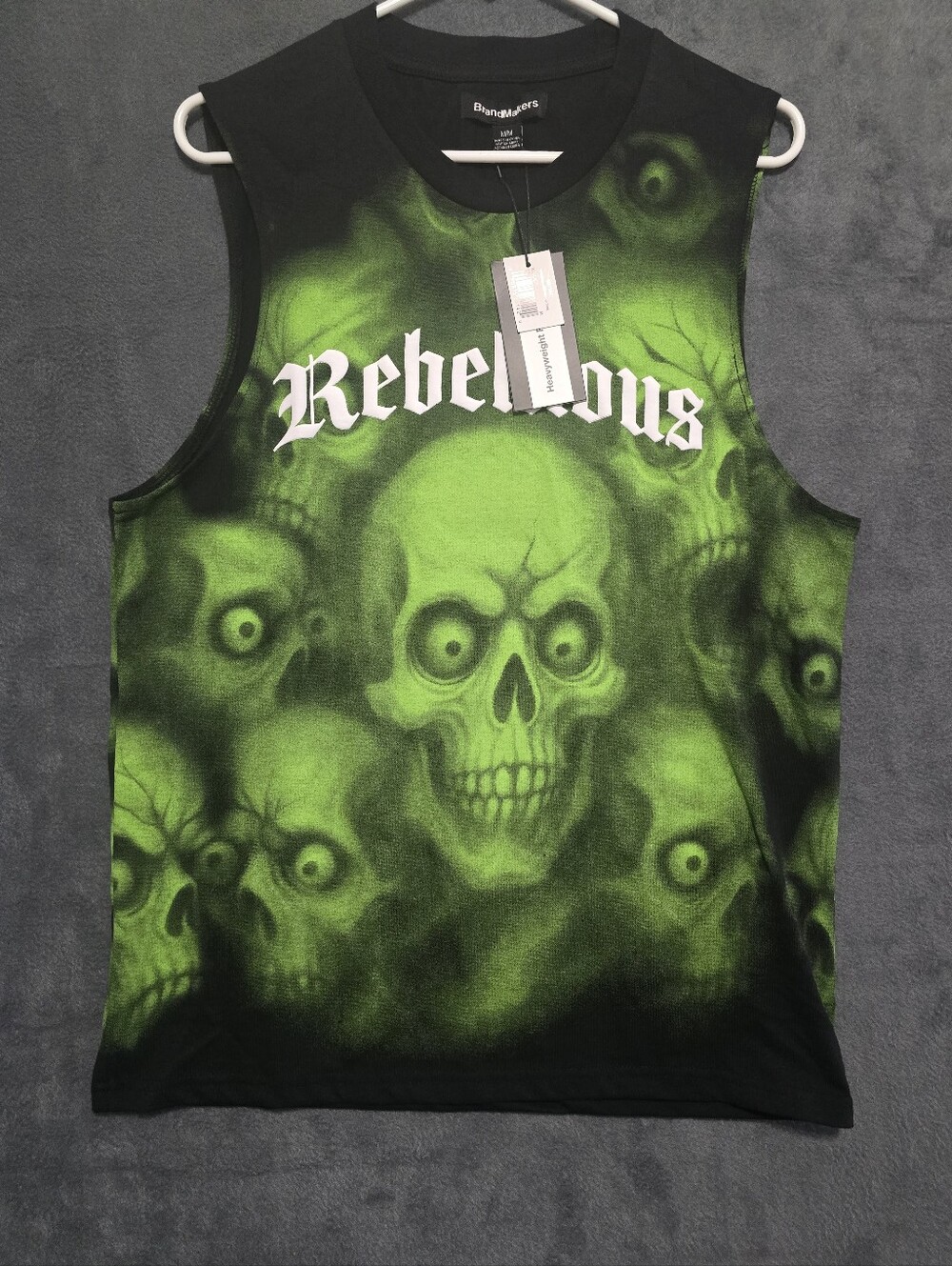 & Other Stories Black and Neon Green 'Rebellious' Skull Graphic Tank